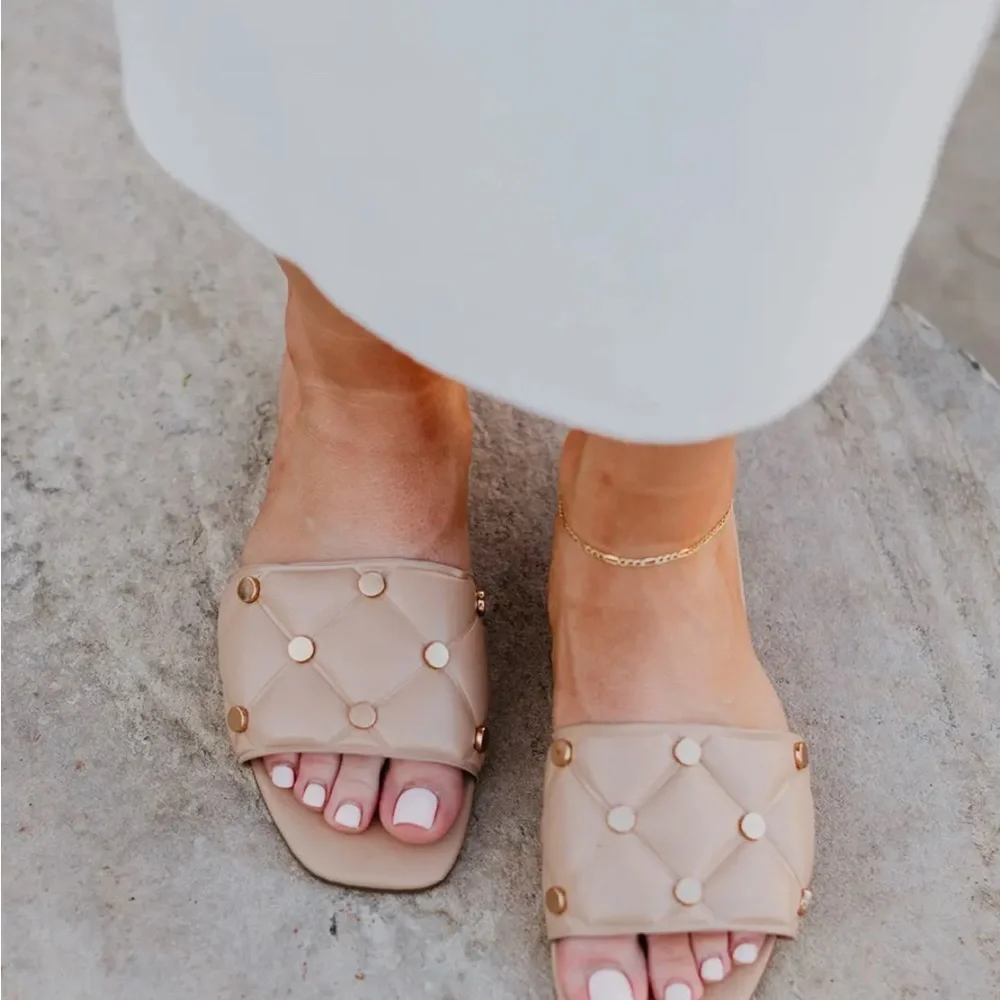 ROLLA'S Quilted Nude Slide Sandals